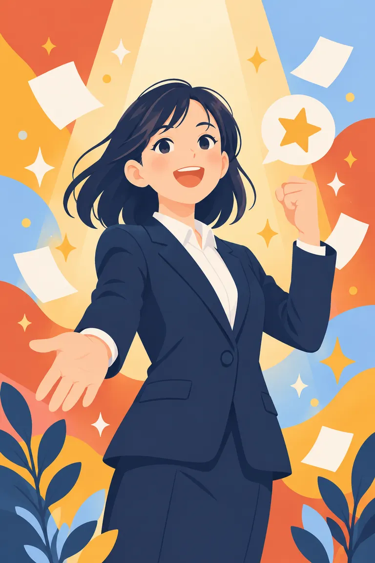 自信をもって自分の強みを話す就活生のイラスト
